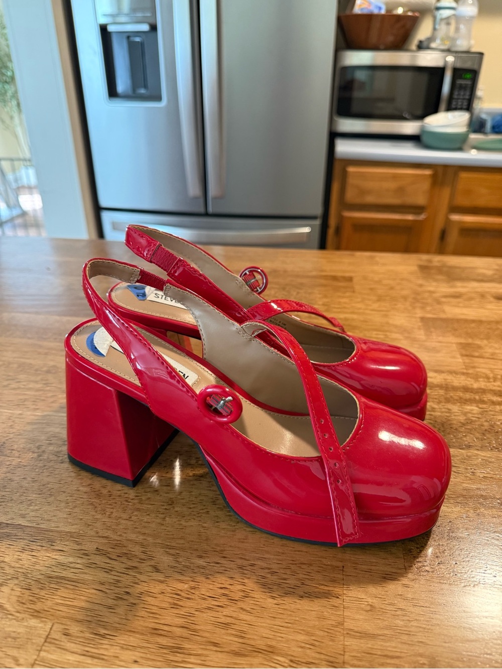 Steve Madden Red Patent Platform Mary Jane Slingback Heels